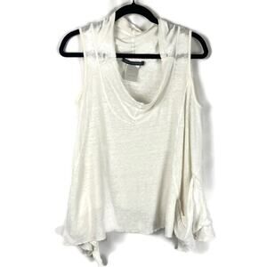 ELEMENTE CLEMENTE 100% Organic Linen Cowlneck Shark Bite Hem Shirt White Sz S/6